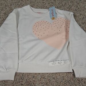White Sweatshirt with Pink Heart Design